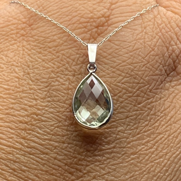 Genuine natural green amethyst 6.05ct pear cut Sterling silver 925 pendant/chain - Picture 12 of 13